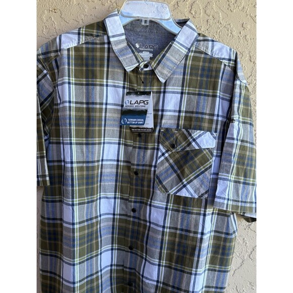 LAPG NWT Green White Cotton Plaid Terrain Shirt Mens X-Large Pocket Short Sleeve - Picture 7 of 10